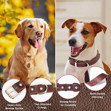 Guiding Star 6ft Leather Dog Leash and Collar Set, Soft Braided Leather Dog Leash 6ft with Adjustable Dog Collar, Heavy Duty Leather Dog Collar and Leash Set Combo for Small Medium Large Dogs