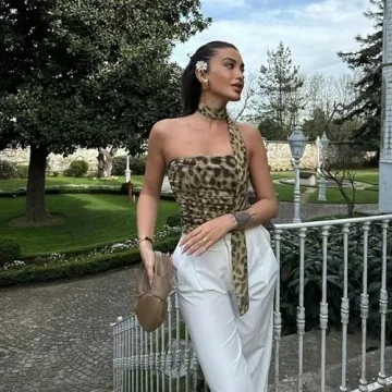 Trendy Women’s Leopard Print Tulle Crop Tube Top