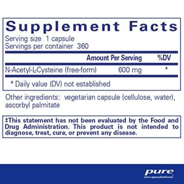 Pure Encapsulations NAC 600 mg - N-Acetyl Cysteine NAC Supplement for Lung Health & Immune Support, ...