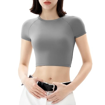 PUMIEY Women’s Cute Crop Top – Soft Summer Tee in Elephant Grey