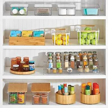 mDesign Plastic Pantry Organization and Storage Bin w/Pull Out Drawer - Shallow Stackable Kitchen Supplies Storage Container for Organizing Cabinet, Fridge, Freezer, Lumiere Collection, 4 Pack, Clear