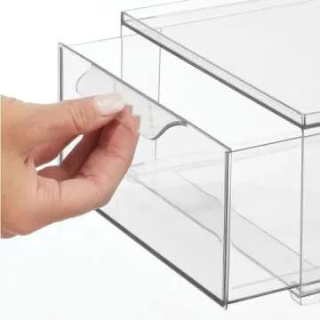 mDesign Plastic Pantry Organization and Storage Bin w/Pull Out Drawer - Shallow Stackable Kitchen Supplies Storage Container for Organizing Cabinet, Fridge, Freezer, Lumiere Collection, 4 Pack, Clear