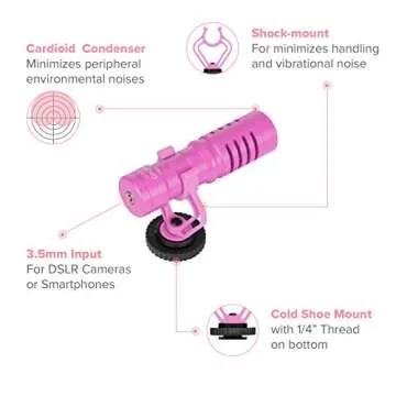 Movo VXR10 Universal Video Microphone with Shock Mount, Deadcat Windscreen, Case for iPhone, Android Smartphones, Canon EOS, Nikon DSLR Cameras and Camcorders (Pink Breast Cancer Awareness Edition)