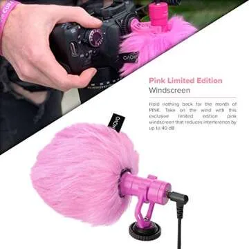 Movo VXR10 Universal Video Microphone with Shock Mount, Deadcat Windscreen, Case for iPhone, Android Smartphones, Canon EOS, Nikon DSLR Cameras and Camcorders (Pink Breast Cancer Awareness Edition)