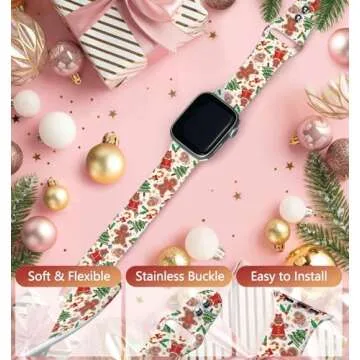 TOXXU Christmas Gingerbread Man Watch Band Compatible with Apple Watch 38mm 40mm 41mm 42mm 44mm 45mm 49mm for Women Men, Stylish Winter Xmas Printed Replacement Strap for iWatch Ultra SE 9 8 7 6 5 4
