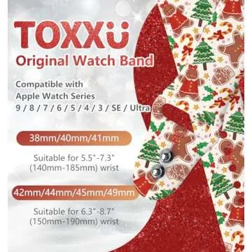 TOXXU Christmas Gingerbread Man Watch Band Compatible with Apple Watch 38mm 40mm 41mm 42mm 44mm 45mm 49mm for Women Men, Stylish Winter Xmas Printed Replacement Strap for iWatch Ultra SE 9 8 7 6 5 4