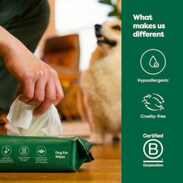 Hypoallergenic Pet Ear Wipes for Dogs & Cats - 60 Count