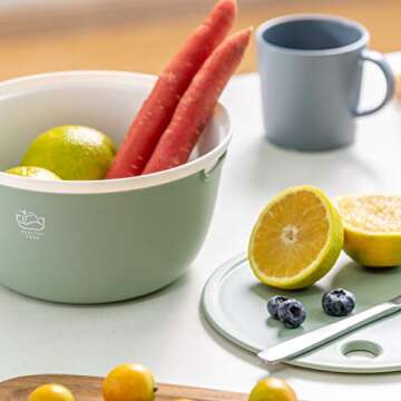 Citylife 2 Set Kitchen Colander Bowl Pasta Strainer Plastic Fruit Bowl Colanders with Lids 2.1 QT Dual-Layer Draining Bowl Vegetable Washing Basket