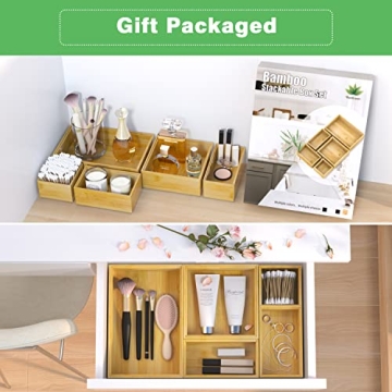 Bamboo Drawer Organizer Set for Stylish Multi-Use Storage