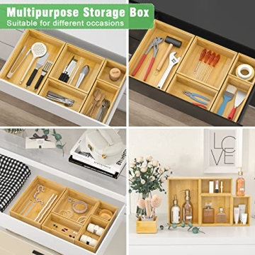 Bamboo Drawer Organizer Set for Stylish Multi-Use Storage