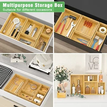 Bamboo Drawer Organizer Set for Stylish Multi-Use Storage