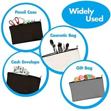 15 Pack Blank Cotton Canvas DIY Craft Zipper Bags Pouches Pencil Case for Makeup Cosmetic Toiletry Stationary Storage(Black + Grey + White)