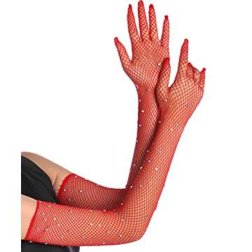 Stunning Rhinestone Fishnet Long Gloves for Parties and Halloween