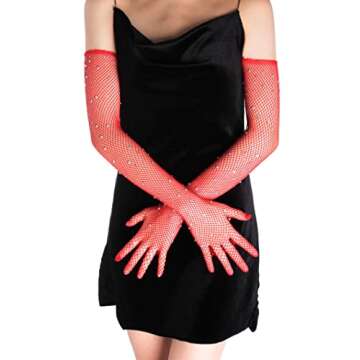 Stunning Rhinestone Fishnet Long Gloves for Parties and Halloween