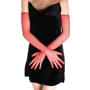 Stunning Rhinestone Fishnet Long Gloves for Parties and Halloween