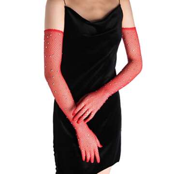Stunning Rhinestone Fishnet Long Gloves for Parties and Halloween