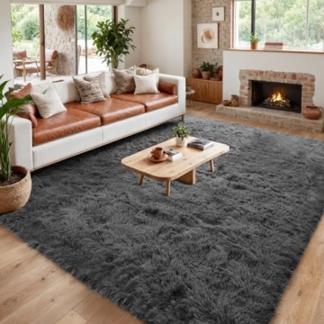 8x10 Area Rugs for Living Room: Ultra Soft Fluffy Shag Gray Rugs for Bedroom, Non-Slip Large Fuzzy P...