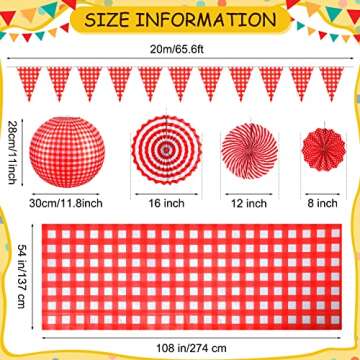 Hortsun 18 Pcs Picnic Party Decorations Set Include Red and White Checkered Gingham Pennant Banner H...