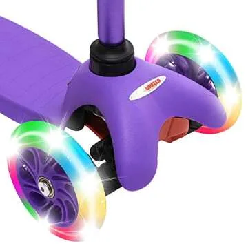 ChromeWheels Scooter for Kids, Deluxe 3 Wheel Scooter for Toddlers 4 Adjustable Height Glider with Kick Scooters, Lean to Steer with LED Flashing Light for Ages 3-6 Girls Boys, Purple
