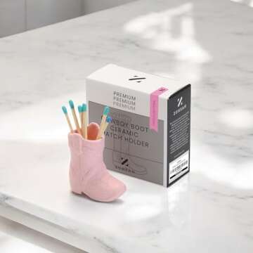 ZUHSAN cowboy match holder, Home decor ceramic match holder, cowboy boot match holder, with striker,...