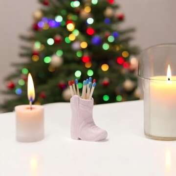 ZUHSAN cowboy match holder, Home decor ceramic match holder, cowboy boot match holder, with striker, MATCHES NOT INCLUDED (Pink)