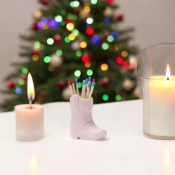 ZUHSAN cowboy match holder, Home decor ceramic match holder, cowboy boot match holder, with striker, MATCHES NOT INCLUDED (Pink)