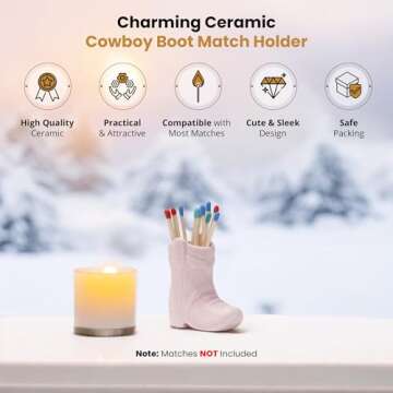 ZUHSAN cowboy match holder, Home decor ceramic match holder, cowboy boot match holder, with striker, MATCHES NOT INCLUDED (Pink)