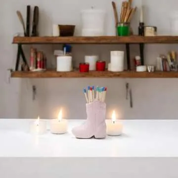 ZUHSAN cowboy match holder, Home decor ceramic match holder, cowboy boot match holder, with striker, MATCHES NOT INCLUDED (Pink)