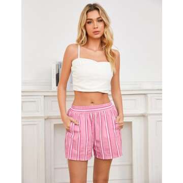 Women Striped Boxer Shorts with Pockets for Summer Style