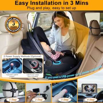 Baby Car Camera Backseat Easy: Setup Clear Pictures HD 1080P Day/Night Vision No Delay Keep an Eye f...