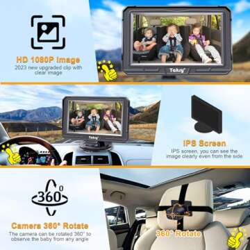 Baby Car Camera Backseat Easy: Setup Clear Pictures HD 1080P Day/Night Vision No Delay Keep an Eye for Little One on Driving Long Wire Easy to Hide for Vehicles with QR Code Video to Install Y60