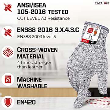 FORTEM Cut Resistant Gloves, 4 Gloves, Level 5 Protection Cutting Gloves For Oyster Shucking, Kitche...