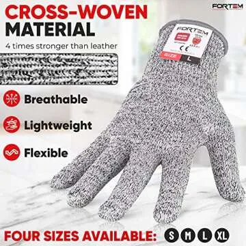 FORTEM Cut Resistant Gloves, 4 Gloves, Level 5 Protection Cutting Gloves For Oyster Shucking, Kitchen Work Gloves for Chefs, Food Grade, EN388 Certified (Medium)