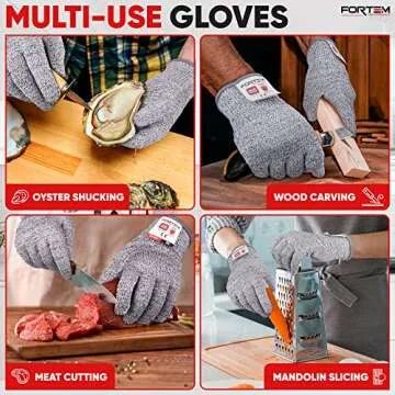 FORTEM Cut Resistant Gloves, 4 Gloves, Level 5 Protection Cutting Gloves For Oyster Shucking, Kitchen Work Gloves for Chefs, Food Grade, EN388 Certified (Medium)