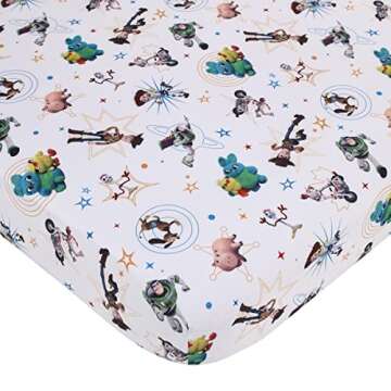 Disney Toy Story It's Play Time Blue, Green, Red, and Yellow, Woody and Buzz 4 Piece Toddler Bed Set - Comforter, Fitted Bottom Sheet, Flat Top Sheet, and Reversible Pillowcase