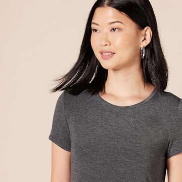 Amazon Essentials Women's Short-Sleeve Scoop Neck Swing Dress (Available in Plus Size), Charcoal Heather, Small