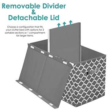 homyfort Toy Chest Box for Boys, Girls, Kids, Large Collapsible Storage Bins Container with Flip-Top Lid & Divider for Nursery, Playroom, Closet, Stuffed Animal, Sturdy Home Organization, Grey