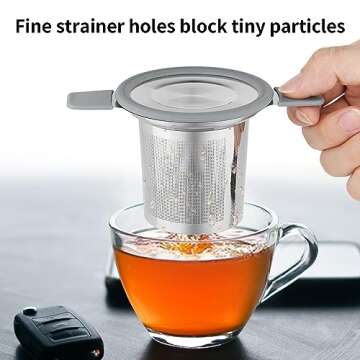 Ohtomber Tea Infuser Strainers, Stainless Steel Loose Leaf Tea Strainer Stepper with Heat Proof Double Handles, Extra Fine Mesh Ball Infusers, Diffuser Holder Filter for Mugs