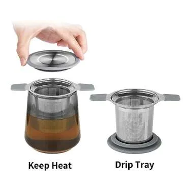 Ohtomber Tea Infuser Strainers, Stainless Steel Loose Leaf Tea Strainer Stepper with Heat Proof Double Handles, Extra Fine Mesh Ball Infusers, Diffuser Holder Filter for Mugs