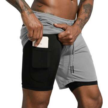 Leidowei Men's 2-in-1 Running Shorts Lightweight Gym Yoga 7" Shorts