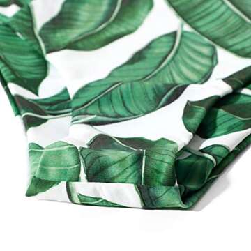 OMKAGI Women Bandeau Swimsuit Floral Cheeky High Cut Thong Bikini Set(S,24-Green Leaf)