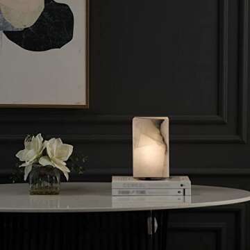 Artsolute Handcrafted Calcite Table Lamp, One-of-a-Kind Crystal Pattern Each, Dimmable Warm LED Bedside Lamp, Unique Lamp for Living Room Bedroom, Cuboid Colors