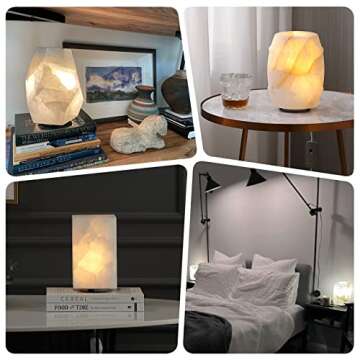 Artsolute Handcrafted Calcite Table Lamp, One-of-a-Kind Crystal Pattern Each, Dimmable Warm LED Bedside Lamp, Unique Lamp for Living Room Bedroom, Cuboid Colors
