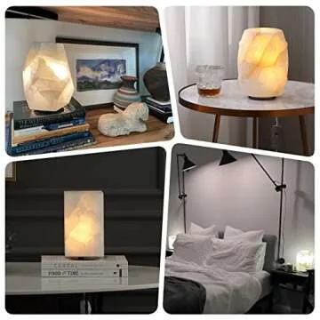 Artsolute Handcrafted Calcite Table Lamp, One-of-a-Kind Crystal Pattern Each, Dimmable Warm LED Bedside Lamp, Unique Lamp for Living Room Bedroom, Cuboid Colors
