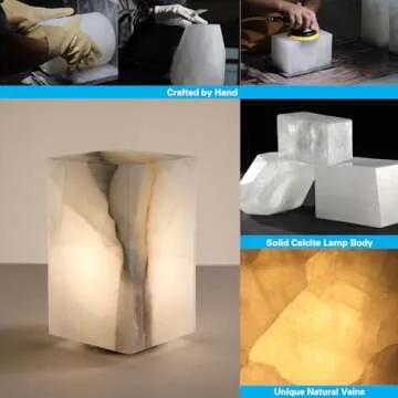 Artsolute Handcrafted Calcite Table Lamp, One-of-a-Kind Crystal Pattern Each, Dimmable Warm LED Bedside Lamp, Unique Lamp for Living Room Bedroom, Cuboid Colors