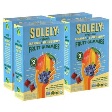 SOLELY Organic Mango & Blueberry Whole Fruit Gummies Pack - Real Fresh Fruit Snacks for All