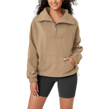 ODODOS Cinchable Sweatshirts for Women Funnel Neck Half Zipper Hoodies Fleece Lined Oversized Pullov...