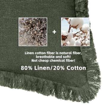 AmHoo Pack of 2 Linen Pillow Covers with Tassels Fringed Decorative Rustic Natural Throw Pillowcase Cushion for Couch Sofa Bedroom 18 x 18-Inch Green