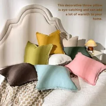 AmHoo Pack of 2 Linen Pillow Covers with Tassels Fringed Decorative Rustic Natural Throw Pillowcase Cushion for Couch Sofa Bedroom 18 x 18-Inch Green