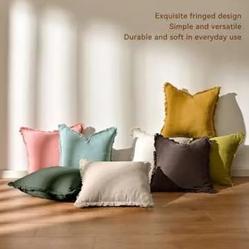 AmHoo Pack of 2 Linen Pillow Covers with Tassels Fringed Decorative Rustic Natural Throw Pillowcase Cushion for Couch Sofa Bedroom 18 x 18-Inch Green